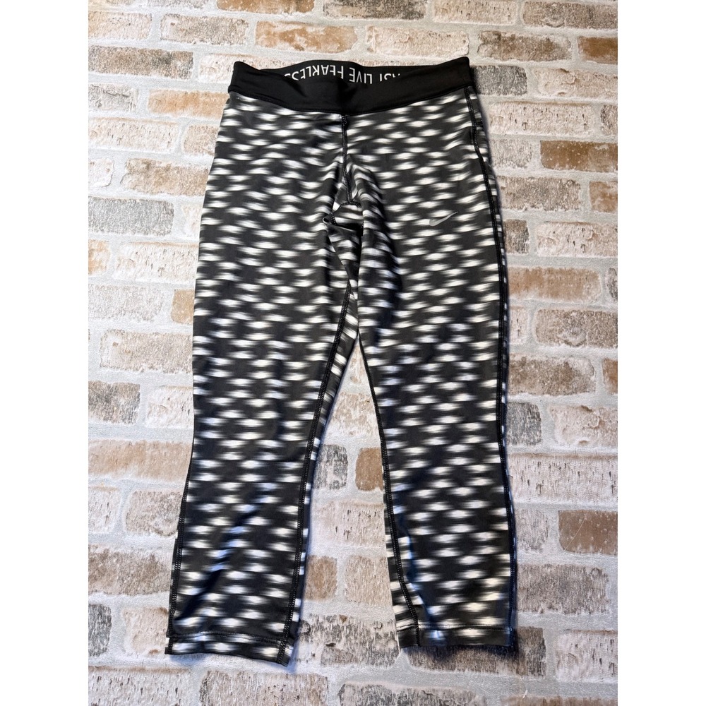 Nike Dri-FIT Womens Black White Abstract Print‎ Cropped Running Leggings Size XS